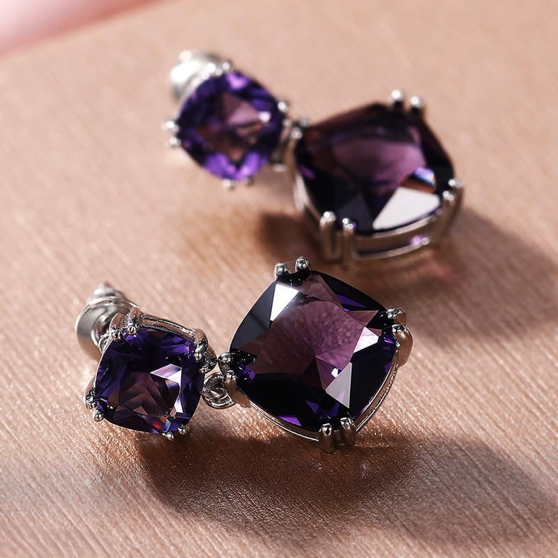 Purple Cushion Drop Earrings Vidorra Pakistan